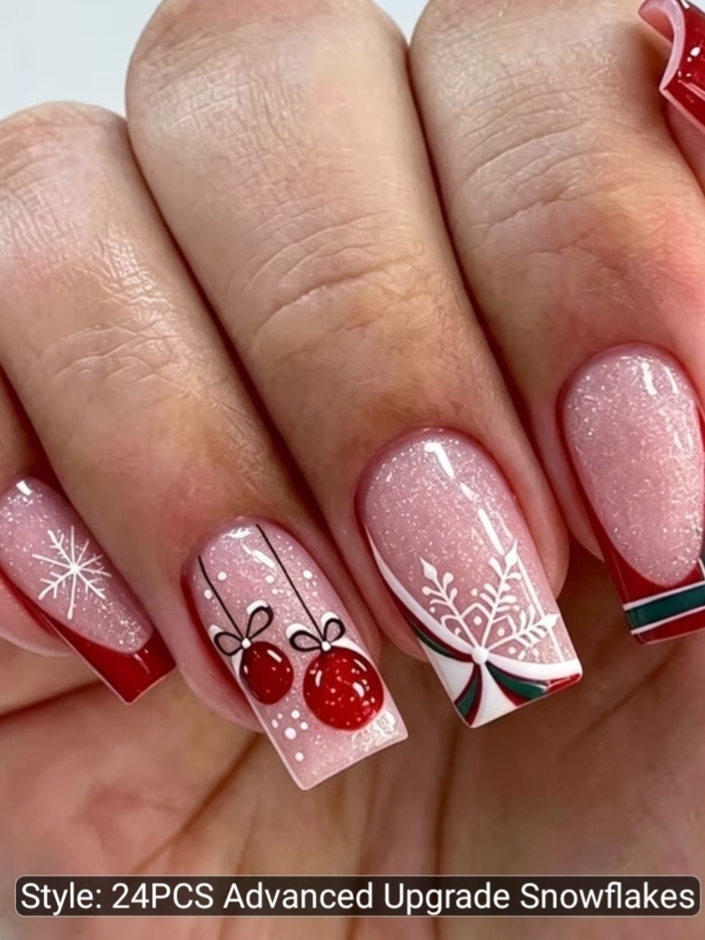 Holiday Pink & Red Snowflake Nail Art Stickers